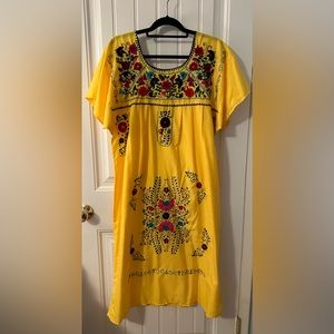 Yellow Mexican Traditional Dress Hand Embroidered